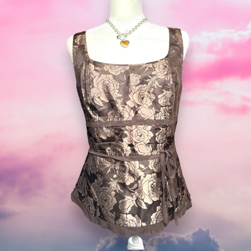 Ann Taylor Silk Rose Brocade Peplum Top – Size 8